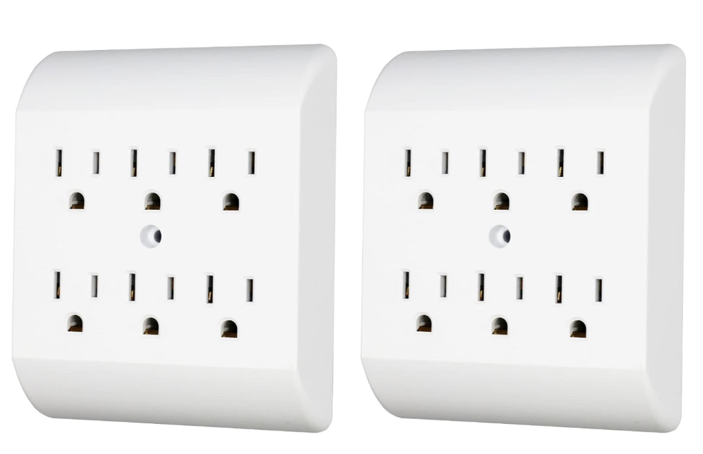 6 Outlet Wall Tap Extender Turns 2 Grounded Outlets into 6 - Easy Install Charging Station | 2 Pack