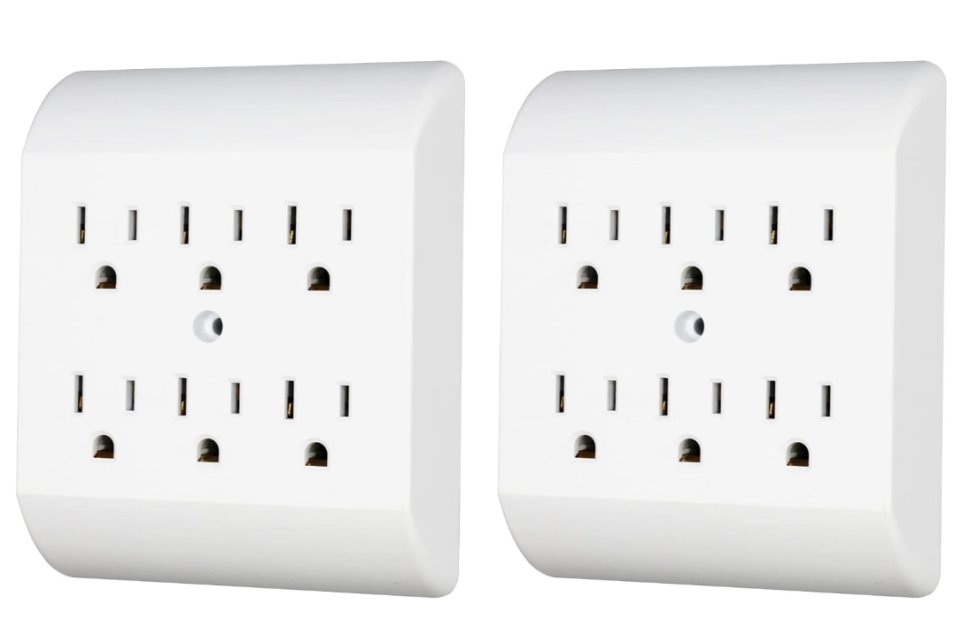 6 Outlet Wall Tap Extender Turns 2 Grounded Outlets into 6 - Easy Install Charging Station | 2 Pack