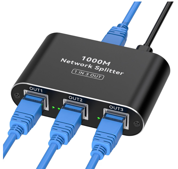 Ethernet Splitter 1 to 3 High Speed LAN Splitter 1000Mbps Gigabit RJ45 Ethernet Switch with USB C Power Cable for Cat5/5e/6/7/8 Cable